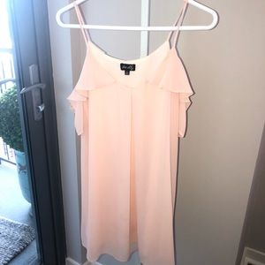Peachy-pink spaghetti strap off shoulders dress